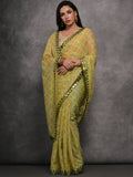 Mehendi Chiffon Mirror Work Designer Saree with Blouse