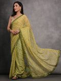 Mehendi Chiffon Mirror Work Designer Saree with Blouse