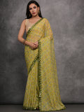 Mehendi Chiffon Mirror Work Designer Saree with Blouse