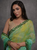 Green Chiffon Print with Mirror Work Designer Saree with Blouse