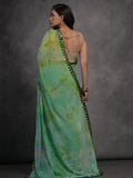 Green Chiffon Print with Mirror Work Designer Saree with Blouse