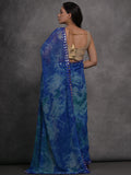 Blue Chiffon Print with Mirror Work Designer Saree with Blouse