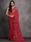 Pink Chiffon Print with Mirror Work Designer Saree with Blouse