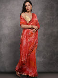 Red Chiffon Print with Mirror Work Designer Saree with Blouse