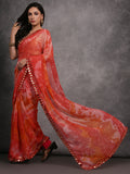 Red Chiffon Print with Mirror Work Designer Saree with Blouse