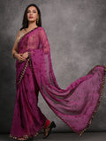 Wine Chiffon Print with Mirror Work Designer Saree with Blouse