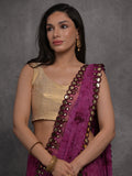 Wine Chiffon Print with Mirror Work Designer Saree with Blouse