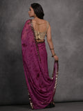 Wine Chiffon Print with Mirror Work Designer Saree with Blouse