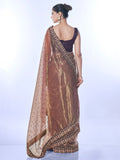 Brown Net Sequins Embroidered Designer Saree with Blouse