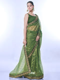 Green Net Sequins Embroidered Designer Saree with Blouse