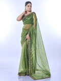 Green Net Sequins Embroidered Designer Saree with Blouse