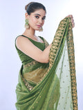 Green Net Sequins Embroidered Designer Saree with Blouse