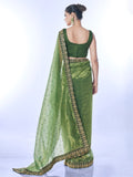 Green Net Sequins Embroidered Designer Saree with Blouse