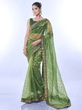 Green Net Sequins Embroidered Designer Saree with Blouse