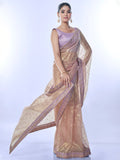 Purple Net Sequins Embroidered Designer Saree with Blouse