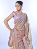 Purple Net Sequins Embroidered Designer Saree with Blouse