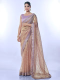 Purple Net Sequins Embroidered Designer Saree with Blouse