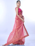 Pink Net Sequins Embroidered Designer Saree with Blouse