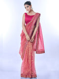 Pink Net Sequins Embroidered Designer Saree with Blouse