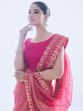 Pink Net Sequins Embroidered Designer Saree with Blouse