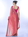 Pink Net Sequins Embroidered Designer Saree with Blouse