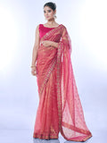 Pink Net Sequins Embroidered Designer Saree with Blouse