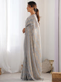 Grey Georgette Sequin Swarovski Designer Saree with Blouse