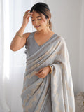 Grey Georgette Sequin Swarovski Designer Saree with Blouse