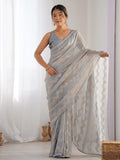 Grey Georgette Sequin Swarovski Designer Saree with Blouse