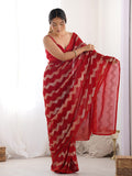 Red Georgette Sequin Swarovski Designer Saree with Blouse