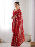 Red Georgette Sequin Swarovski Designer Saree with Blouse