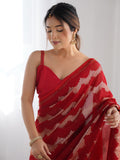 Red Georgette Sequin Swarovski Designer Saree with Blouse