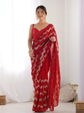 Red Georgette Sequin Swarovski Designer Saree with Blouse