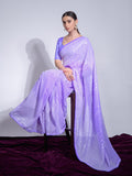 Violet Georgette Sequins Embroidered Designer Saree with Blouse