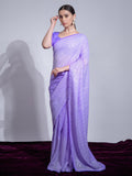 Violet Georgette Sequins Embroidered Designer Saree with Blouse