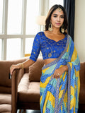 Multicolor Chinon Bandhani Print with Embroidered Saree with Blouse