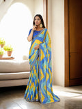 Multicolor Chinon Bandhani Print with Embroidered Saree with Blouse