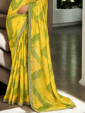 Yellow Chinon Bandhani Print with Embroidered Saree with Blouse