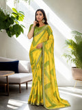 Yellow Chinon Bandhani Print with Embroidered Saree with Blouse