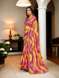 Multicolor Chinon Bandhani Print with Embroidered Saree with Blouse