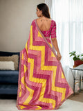 Multicolor Chinon Bandhani Print with Embroidered Saree with Blouse