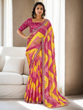 Multicolor Chinon Bandhani Print with Embroidered Saree with Blouse