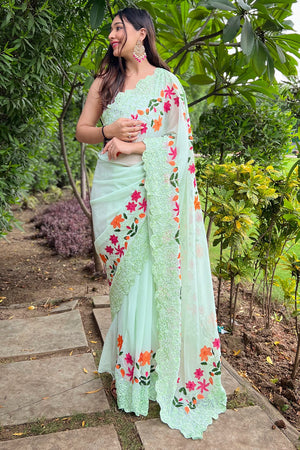 Green Georgette Saree With Blouse Piece