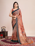 Orange Linen Blend Saree With Blouse Piece