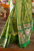 Green Banarasi Silk Saree With Blouse Piece