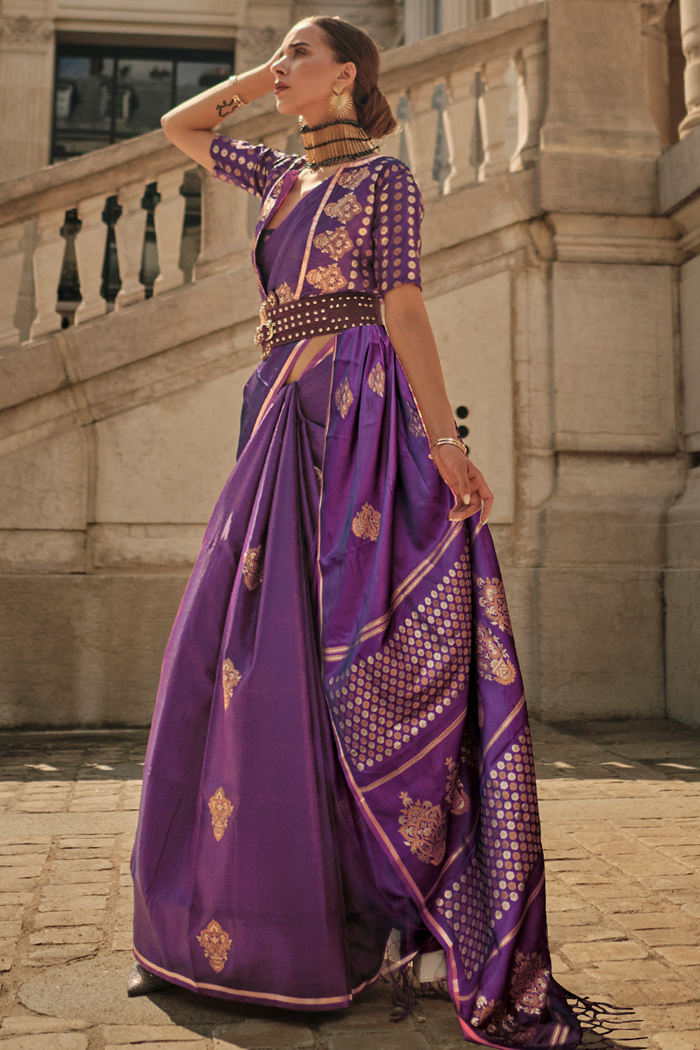 Buy KRAVALLIKA CREATION Solid/Plain Bollywood Satin Saree (Purple) Online  at Best Prices in India - JioMart.