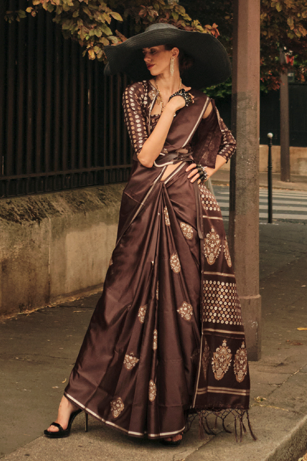 Buy Brown Silver Sarees Online for Women in USA