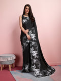 Black Silk Blend Party Wear Saree With Blouse Piece