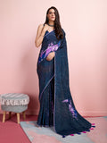 Blue Silk Blend Party Wear Saree With Blouse Piece