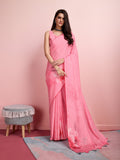 Pink Silk Blend Party Wear Saree With Blouse Piece